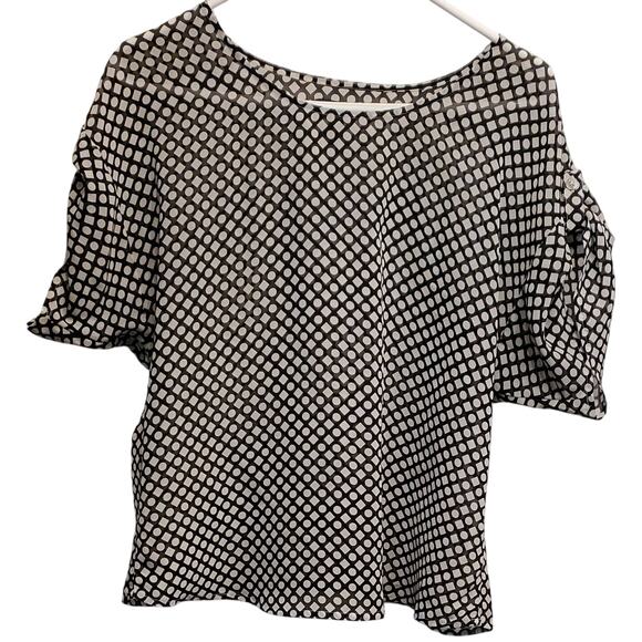 Gap Semi Sheer Black White Short Sleeve Diamond Circle Pattern Blouse Size Med - Picture 1 of 7
